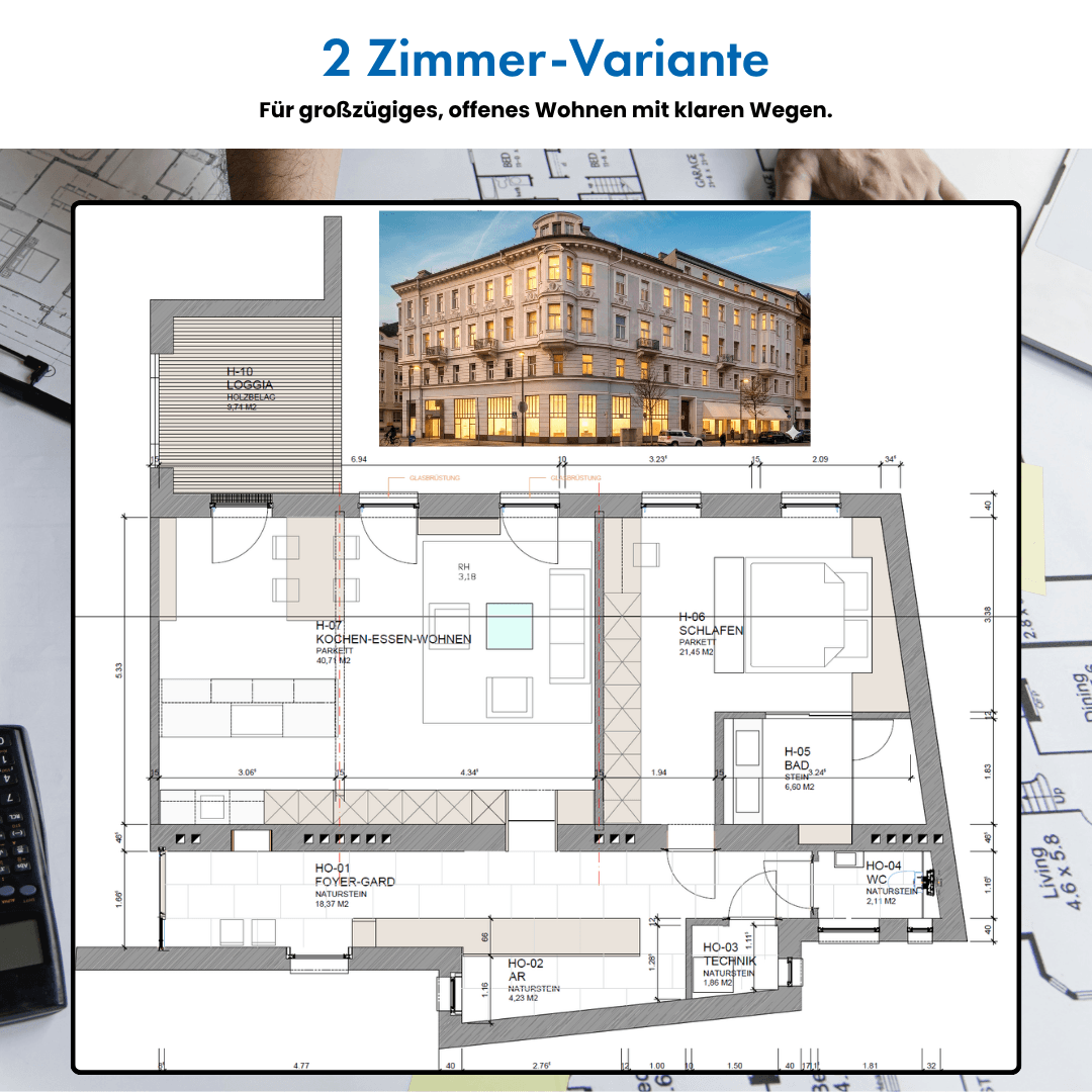 Grundriss 2-Zimmer Variante Eigentumswohnung Erstbezug Josefsplatz 1 Baden
