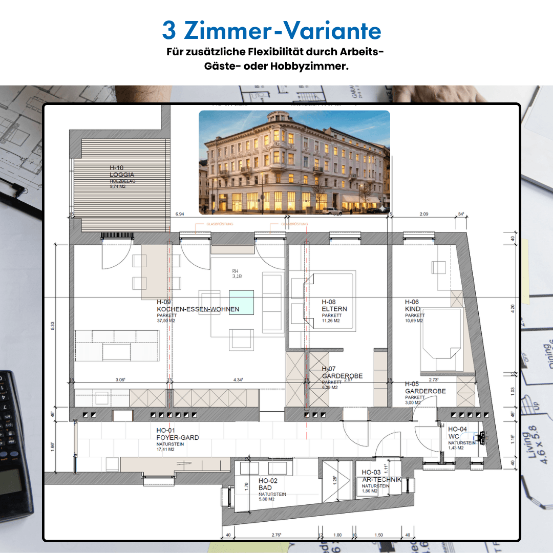 Grundriss 3-Zimmer Variante Eigentumswohnung Erstbezug Josefsplatz 1 Baden